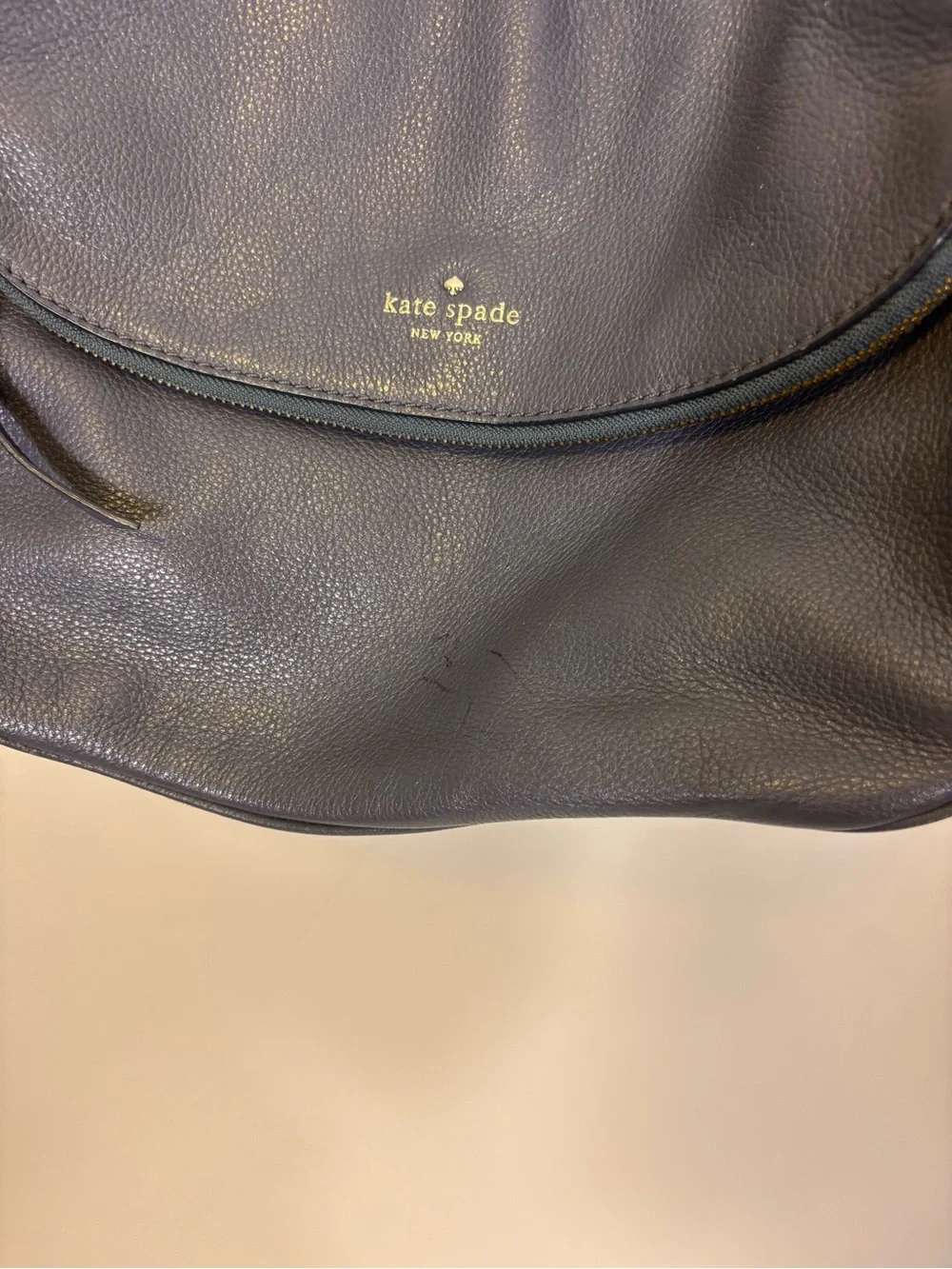Kate Spade Pebbled Leather Shoulder Bag in Charcoal Grey Large Purse